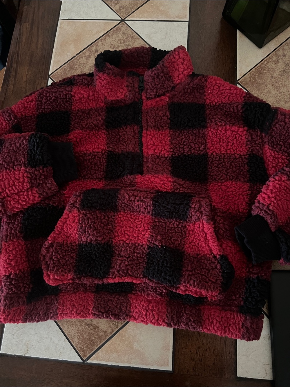 Hippie Rose Red & Black Buffalo Plaid Sherpa Pullover